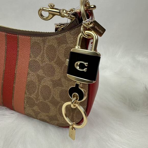 Coach Lock And Key Bag Charm Key Ring C1679 Gold/Black NWT + Original Dust Bag - Picture 2 of 5